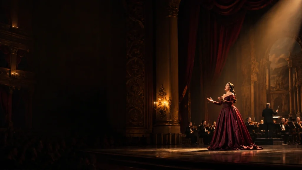 Cantante durante una representación de ópera en un teatro